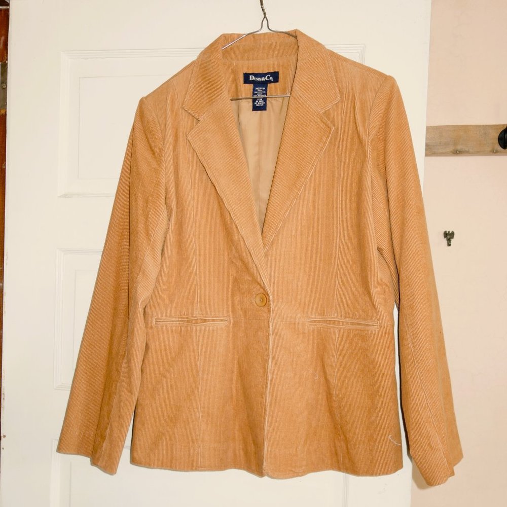 Denim & Co One Button Tan Corduroy Blazer Medium